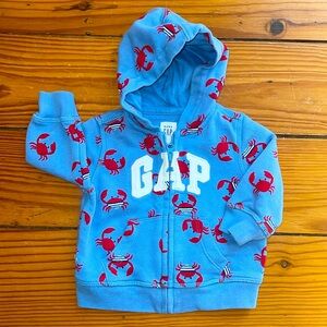Baby GAP blue crab zip up hoodie sweatshirt size 3-6M